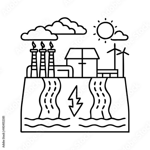 geothermal energy icon, geothermal energy line art - simple line art of geothermal energy, perfect for geothermal energy logos and icons