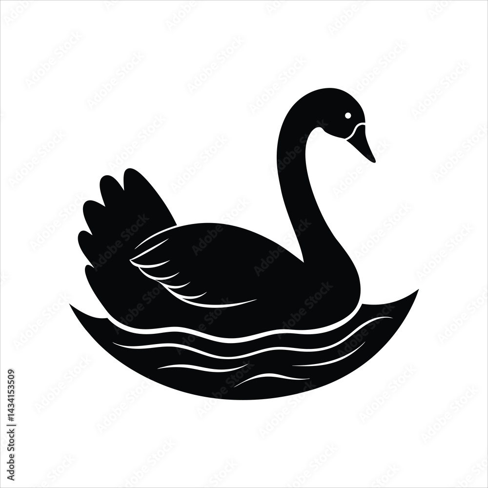Black Swan Silhouette Floating on Lake Vector Art Black Swan Silhouette Floating on Lake Vector Art