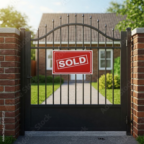 Real Estate Sign Front Gate Suburban Home Sold Placeholder