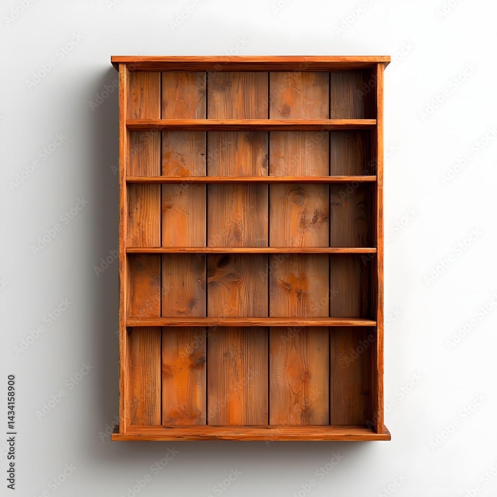 Vintage wooden bookshelf against a plain background