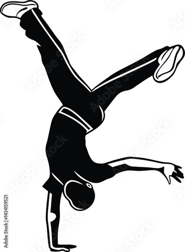 Breakdancer Flip Silhouette Vector ,silhouette of a man dancing, arts, kick, athletic posture, acrobatic, high-flying, gymnastic
