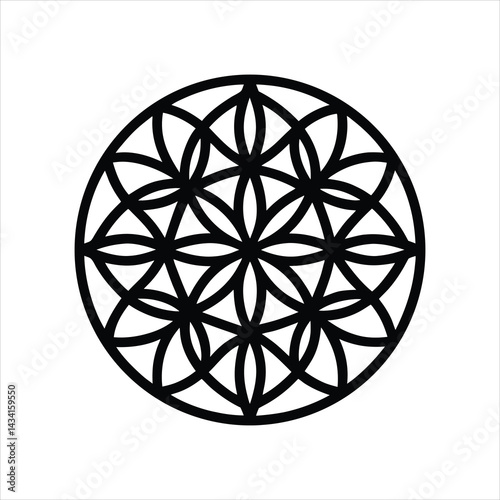  Flower of Life Seamless Pattern Silhouette Vector