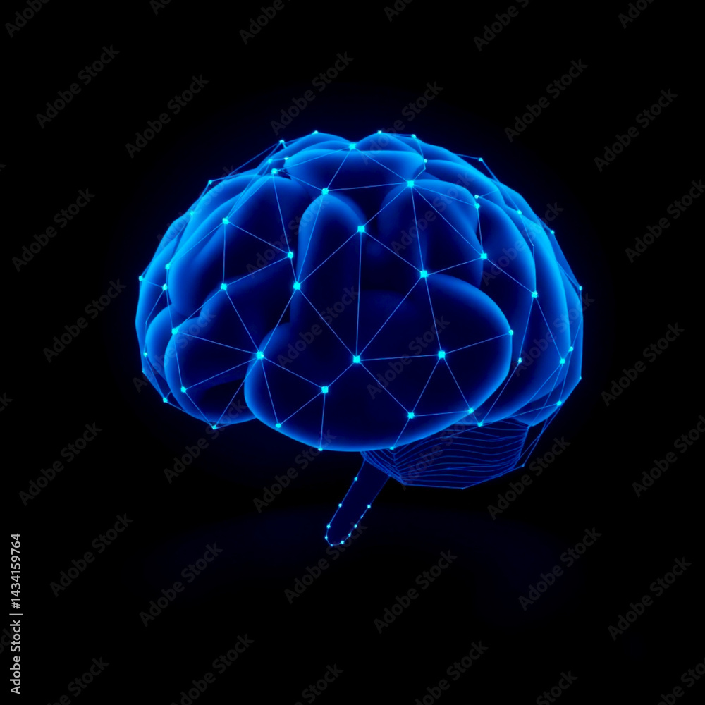 technology concept.vector abstract polygonal human brain shape of an artificial intelligence with line dots and shadow on dark blue color background technology concept.vector abstract polygonal human brain shape of an artificial intelligence with line dots and shadow on dark blue color background