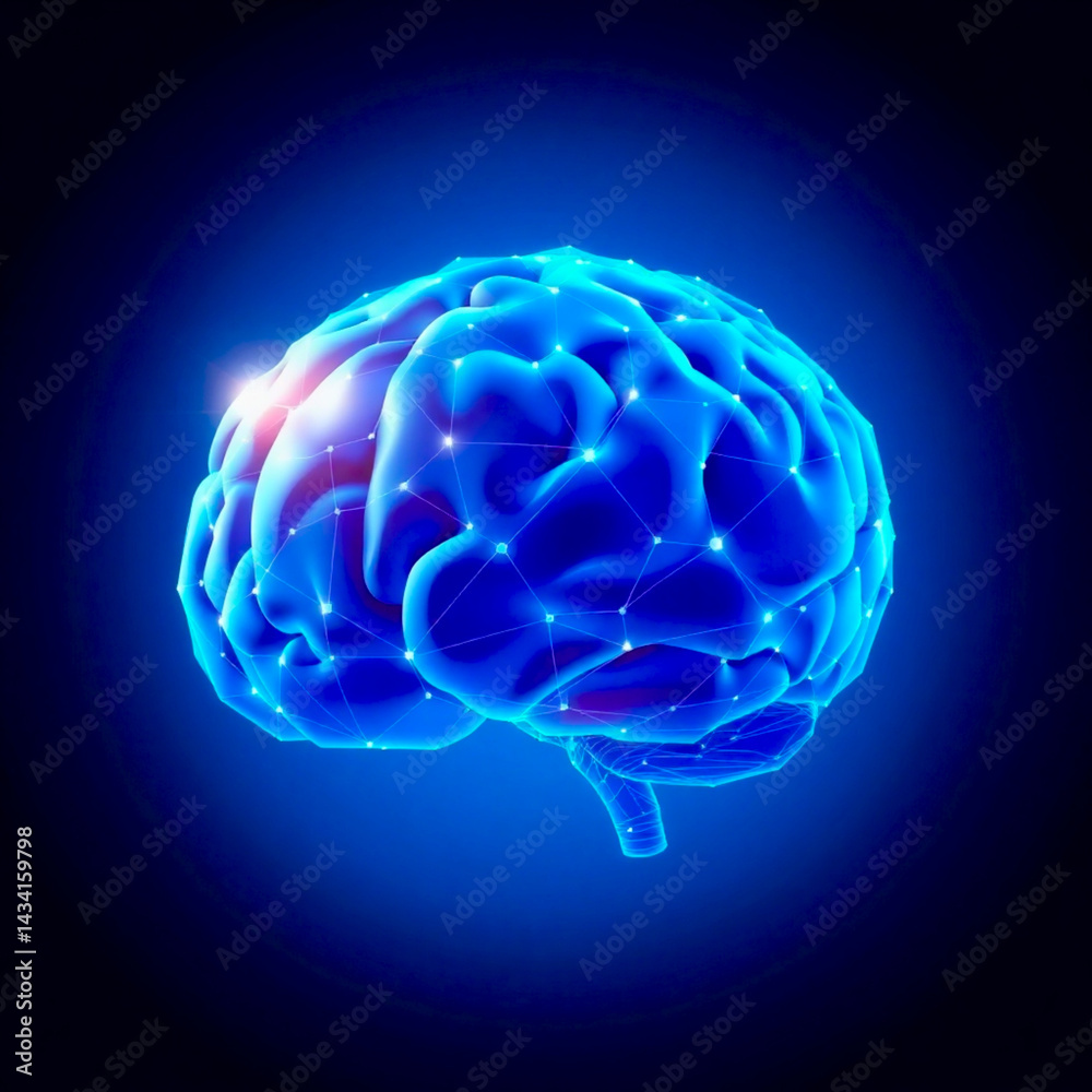 technology concept.vector abstract polygonal human brain shape of an artificial intelligence with line dots and shadow on dark blue color background technology concept.vector abstract polygonal human brain shape of an artificial intelligence with line dots and shadow on dark blue color background