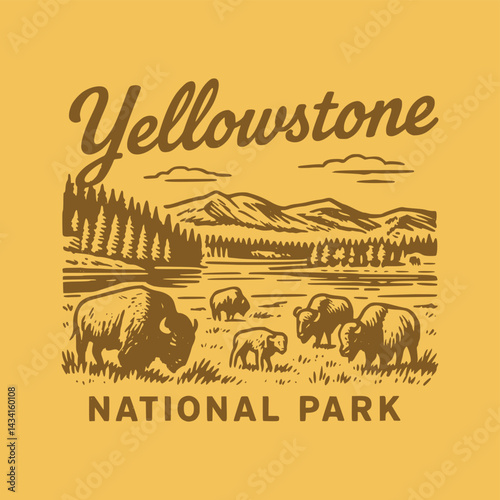 Yellowstone National Park Buffalo Vintage Design