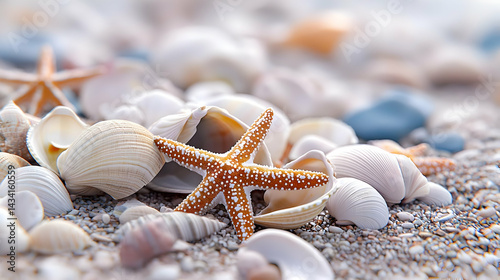 Seashells And Starfish On Sandy Beach