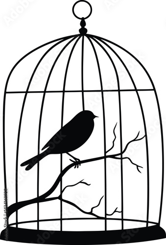 Canary Birdcage Silhouette Vector ,vector illustration of a bird, canary silhouette, animal design, birds art, decorative