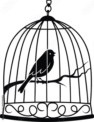 Canary Birdcage Silhouette Vector ,bird in cage vector, canary silhouette, animal design, birds art, decorative