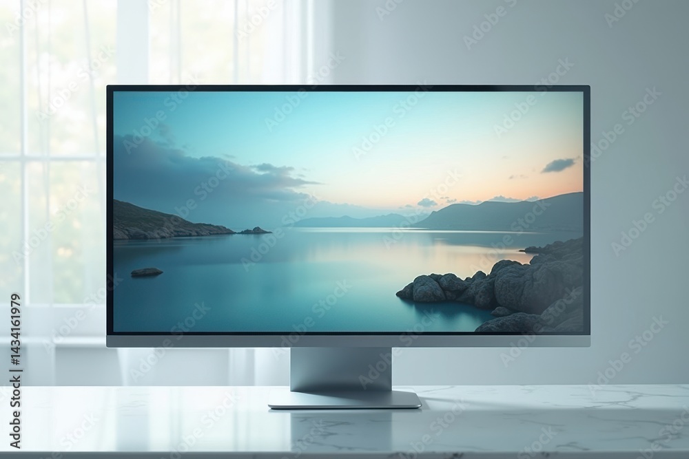 Fototapeta premium Computer monitor with lake view