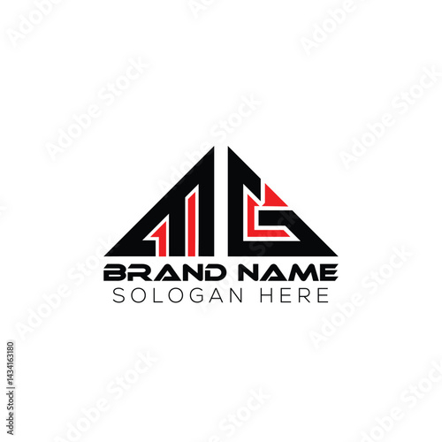 MG triangle letter logo design with triangle shape. MG triangle logo design monogram. MG triangle vector logo template with red color. MG triangular logo Simple, MG triangle logo design monogram.