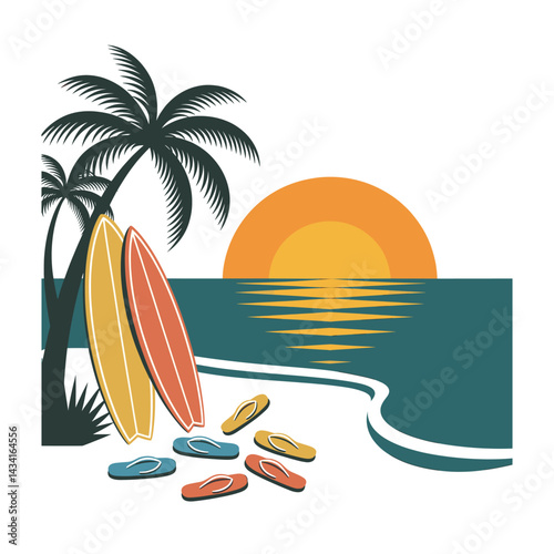 Cuadro en lienzo Colorful Spring Break Beach Scene – Vector Art for Travel and Party Themes