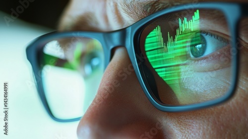 Obraz na płótnie reflection of stock market charts in a man's glasses w salonie