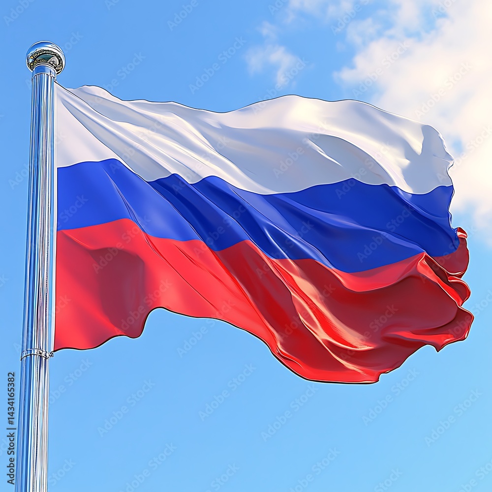 Naklejka premium Vibrant Russian national flag fluttering in the wind