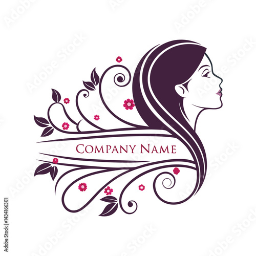 Feminine floral design with a woman's profile
