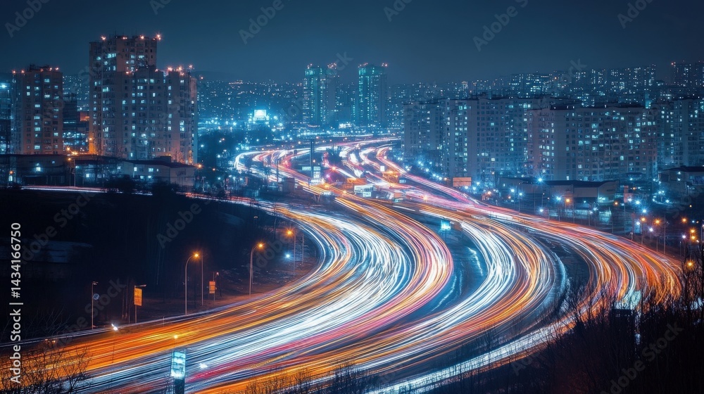 Fototapeta premium Night City Expressway - Urban Lights and Movement