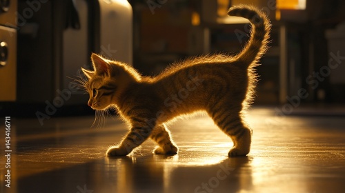Adorable kitten walking in sunlight