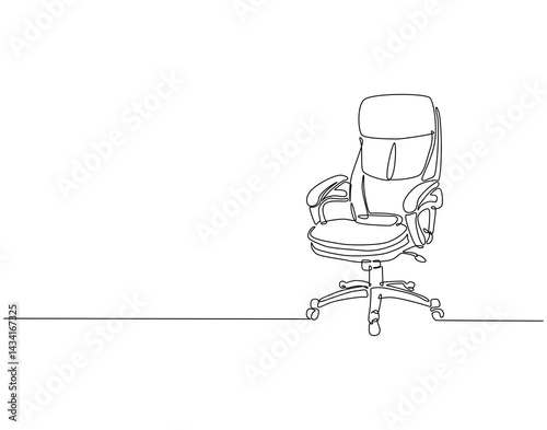 Continuous line drawing of office chair. Single line illustration of wheeled office chair. Office interior, modern chair concept. Editable outline