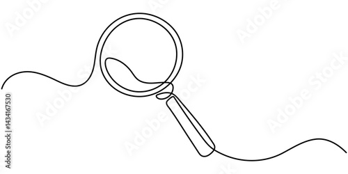 Magnifying Glass Continuous Line Icon, Continuous line illustration of magnifying glass. Continuous line drawing of magnifying glass lens, Magnifying glass in continuous one line drawing.