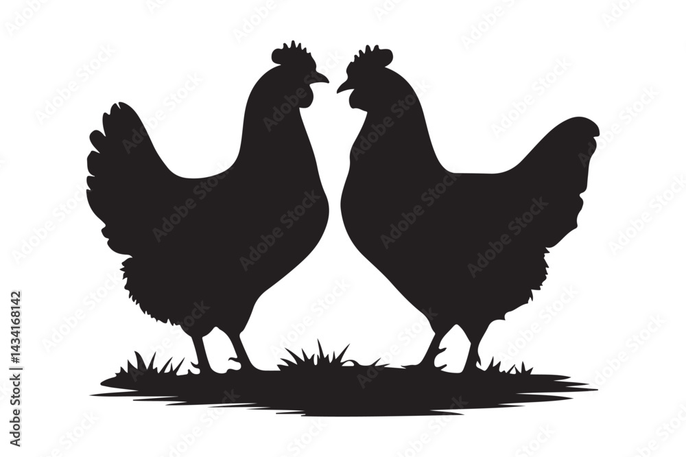 Fototapeta premium chicken silhouette vector icon art illustration, rooster hen vector icon black silhouette 