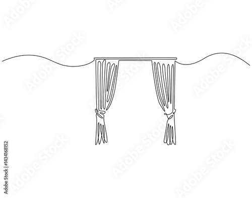 Continuous line drawing of curtain. Single line illustration of luxury curtain. Luxury intetior concept. Editable outline