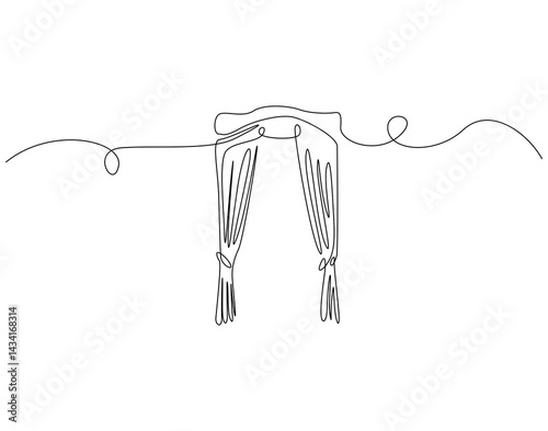 Continuous line drawing of curtain. Single line illustration of luxury curtain. Luxury intetior concept. Editable outline