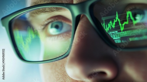 Obraz na płótnie reflection of stock market charts in a man's glasses w salonie