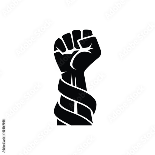 Raised Fist with Ribbon Silhouette Vector – Black Power Protest Symbol, Resistance Emblem, Revolution Fist Icon, Freedom Movement Graphic for Activism, Solidarity, and Social Justice Design

