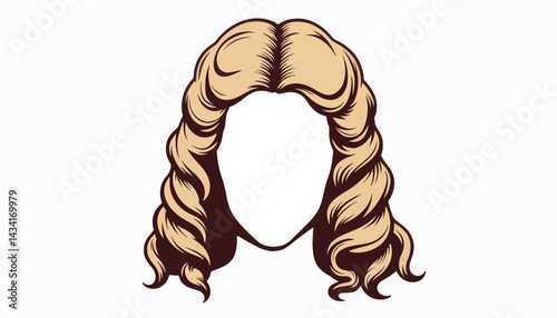 Traditional judge's wig illustration in minimalist style, legal symbolism