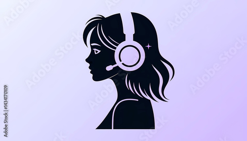  Woman in profile with headset symbolizing customer service or call center. The clean modern design is perfect for business, technology, communications or UX/UI concepts