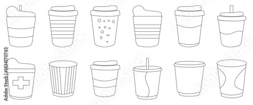 Hot Beverage Cup Icon Set, Linear Coffee and Tea Mugs with Steam, 
Vector Collection of Modern Drinkware, Coffee & Tea Cup Icon Set, 
Hot Drink Mugs with Steam, Vector Illustration,