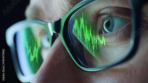 Obraz na płótnie reflection of stock market charts in a man's glasses w salonie