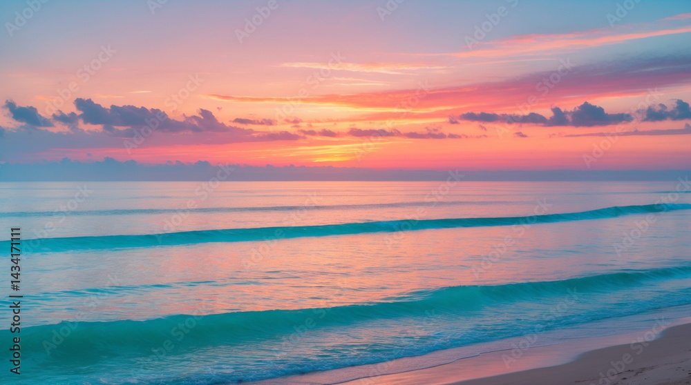 Fototapeta premium A beautiful orange sunset paints the sky and sea with warm colors at dusk