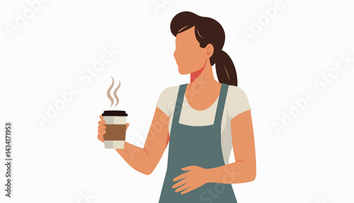 Employee holding coffee cup in minimalist illustration, simplicity
