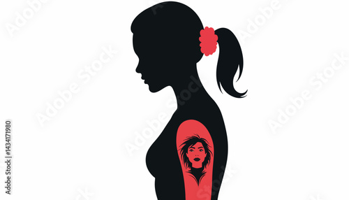 Empowered girl silhouette with feminist tattoo, bold expression
