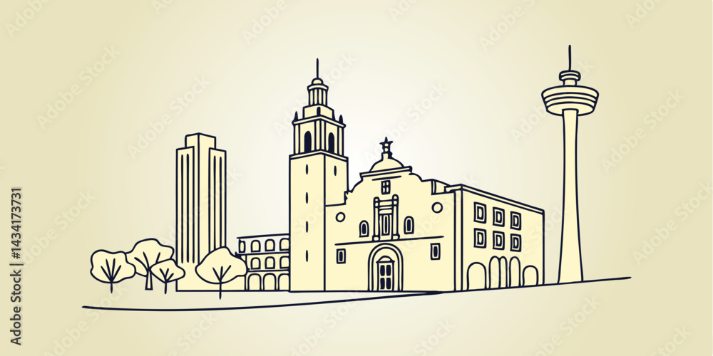 Obraz premium San Antonio one-line drawing skyline. Vector.