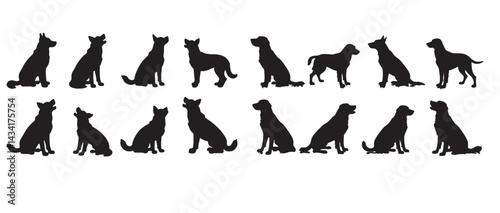 Dog silhouette icons featuring various dog breeds vector illustration