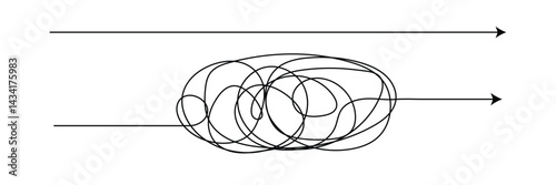 Complex line and Complicated way. Idea thinking process concept. Messy ball becomes a straight line concept.