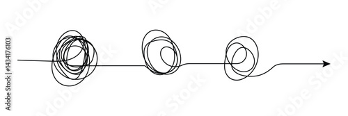 Complex line and Complicated way. Idea thinking process concept. Messy ball becomes a straight line concept.