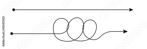 Complex line and Complicated way. Idea thinking process concept. Messy ball becomes a straight line concept.