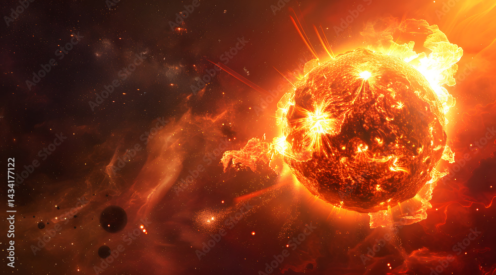 Obraz premium Fiery Sun in Outer Space