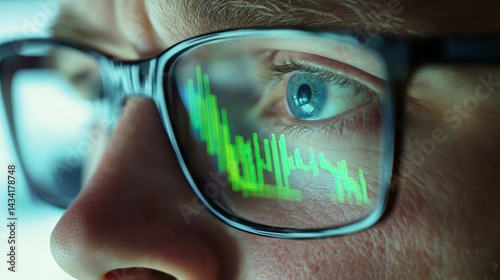 Obraz na płótnie reflection of stock market charts in a man's glasses w salonie