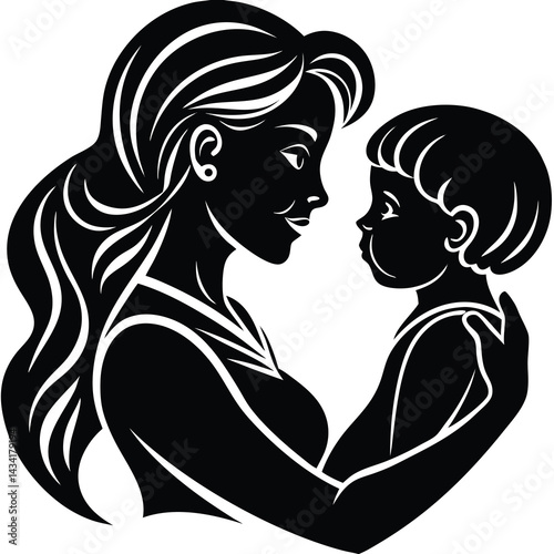 mother and child love silhouette vector