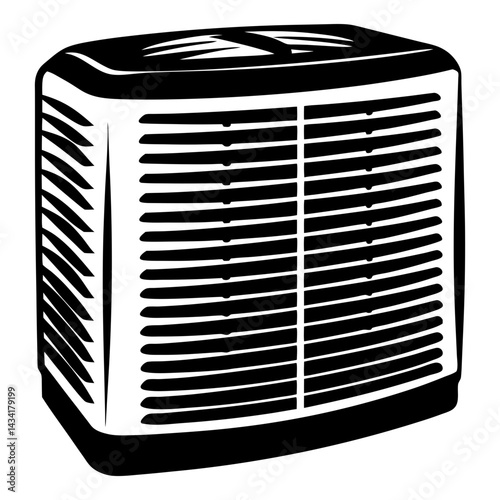 Black and white graphic image of an outdoor air conditioning unit