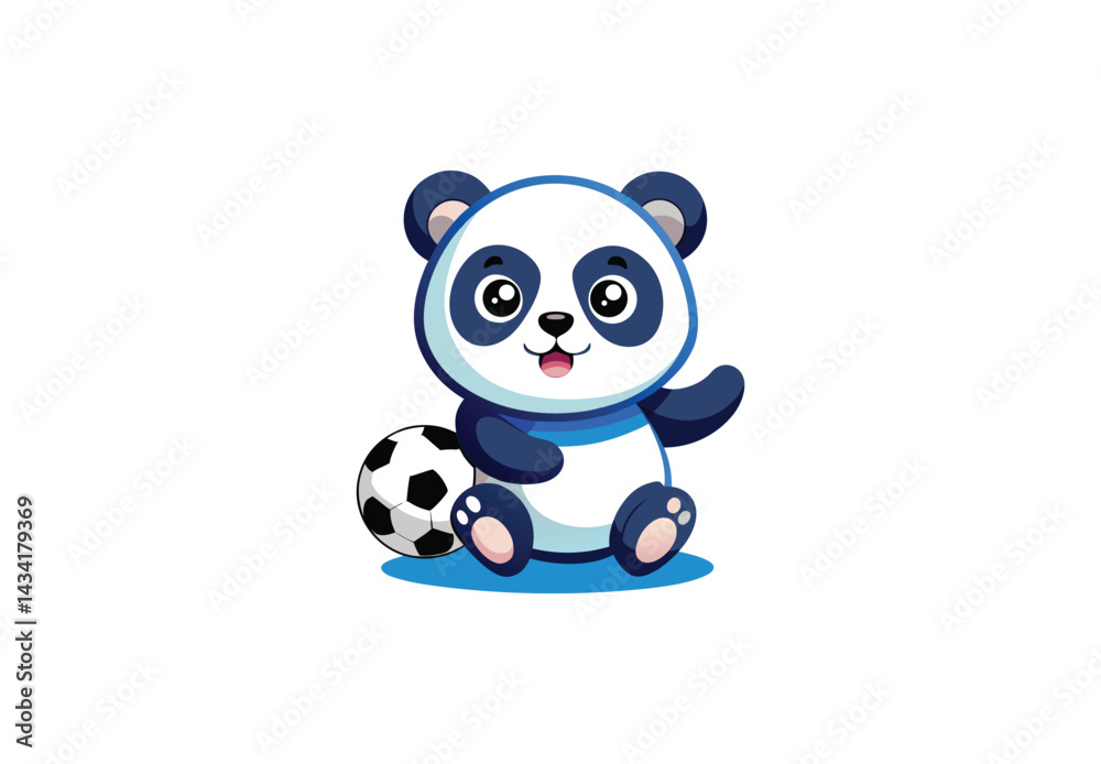 Naklejka premium Happy Panda Playing Soccer – Cute Sport Animal Clipart