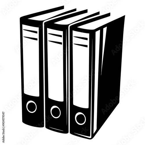 Black and white illustration of three ring binders for organized documents