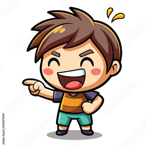 Cartoon boy pointing and laughing