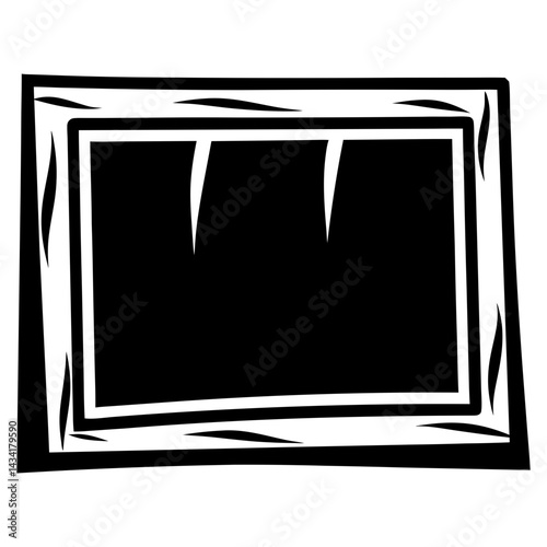 Abstract Woodcut Frame in Black and White with Empty Black Center