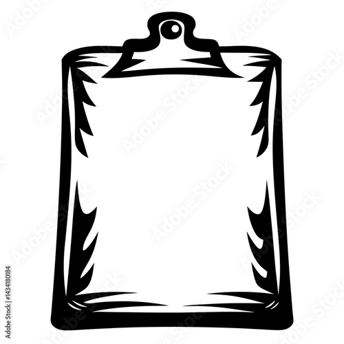 Stylized clipboard outline with abstract design element, perfect for logo design