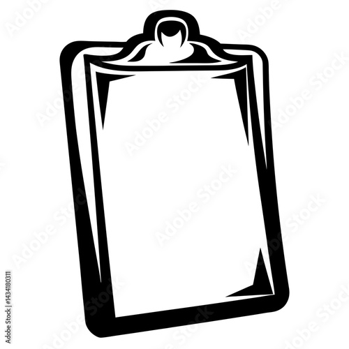 Stylized vector clipboard with blank paper for message, black and white