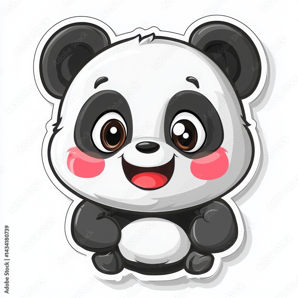 Obraz premium Joyful Panda Cub's Delight: A charming illustration of a panda cub, its expressive eyes and rosy cheeks, beaming with happiness, is perfectly illustrated with playful spirit.